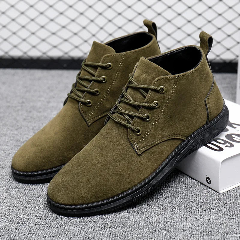 2025 New Men Shoes Luxury Suede Men Chelsea Boots Fashion Comfortable Lace Up Ankle Boots Outdoor Casual High Quality Men Boots