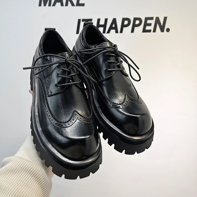 New Casual Leather Shoes Man Men High Sole Platform japan Harajuku Korean Streetwear Fashion Business Wedding Leather Shoes