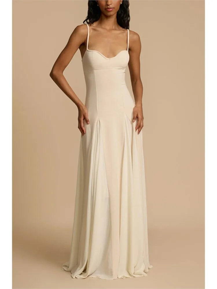 Women's White Party Dress Fashion Lace V-neck Spaghetti Strap Backless Maxi Dresses For Women Robe Sexy Boho Female Vestidos