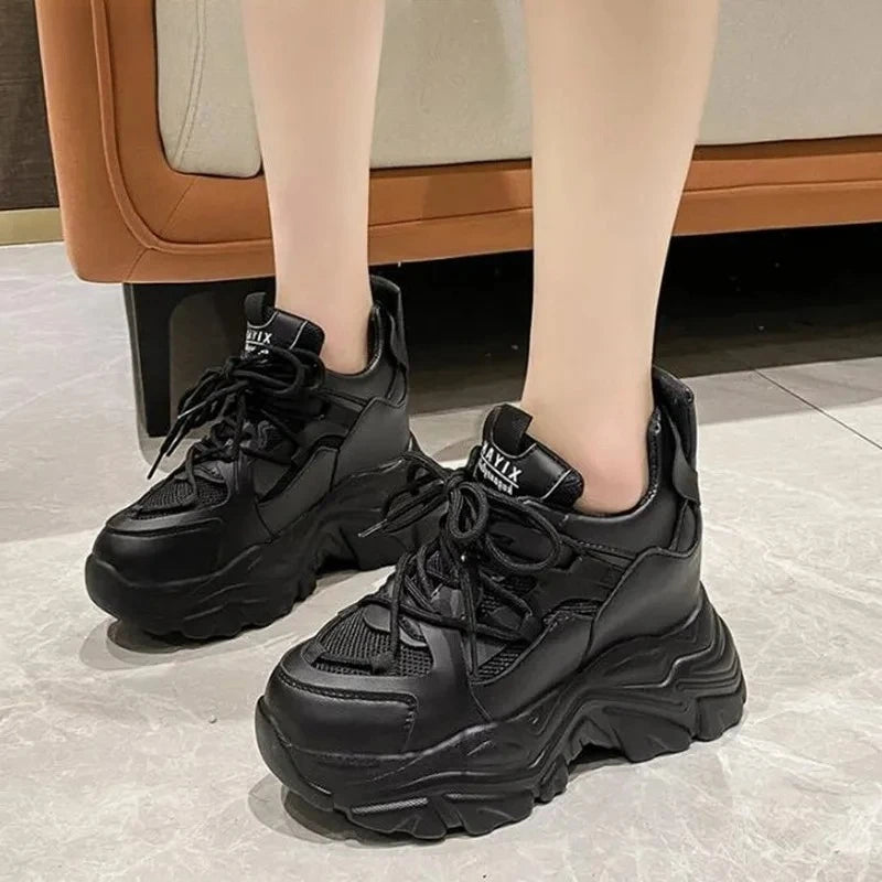Autumn Orange Platform Sneakers Thick Sole Wedge Heels Women Casual Shoes Lace-up Slip On 2025 Ladies Height Increasing Shoes