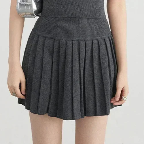 CHIC VEN Women Skirt Sets Solid Knitted Cardigan Short Sleeved Top Female Pleated Skirt Three Piece Optional Spring Autumn 2024