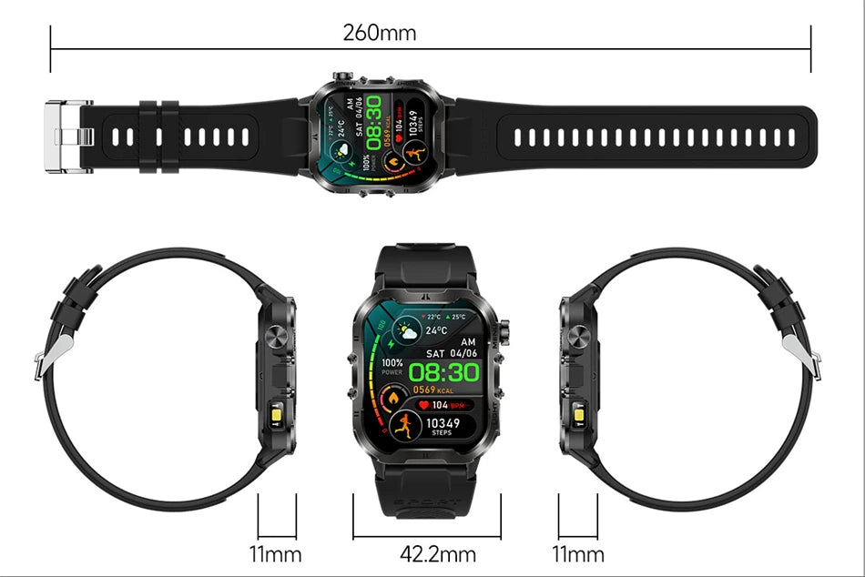 2024 New For Xiaomi Military Smart Watch Men Outdoor Sports Flashlight Fitness Watches Health Monitor 1.96" BT Call Smartwatch