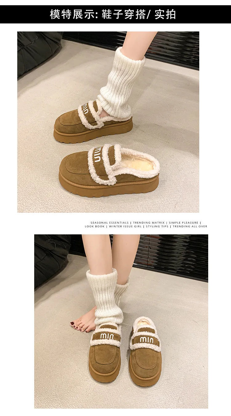 2024 Autumn/winter new m letter Baotou cotton mop with pile pile socks senior sense casual style plus velvet