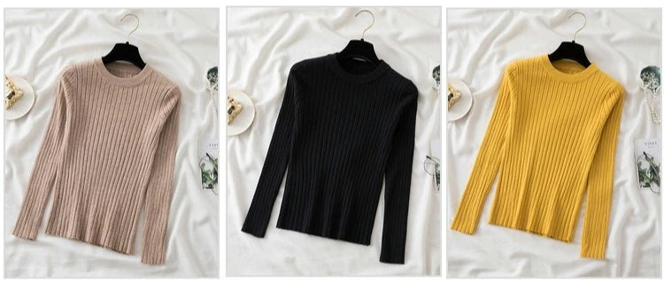 Autumn Winter 2025 Tops Pullovers Women Sweaters Knit Soft Jumper Tops O-Neck Ribbed Long Sleeve Korean Slim-fit Female Sweater