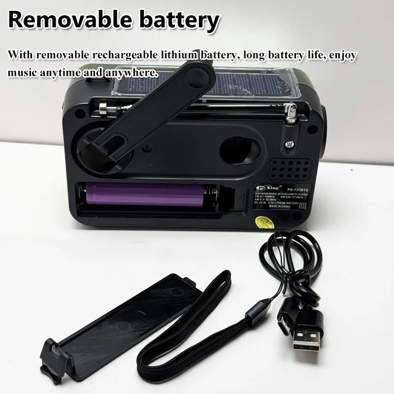 Portable Solar Charing Radio Mini FM AM SW Hand Crank Radios Receiver LED Flashlight Bluetooth Speaker Support TF Card U Disk