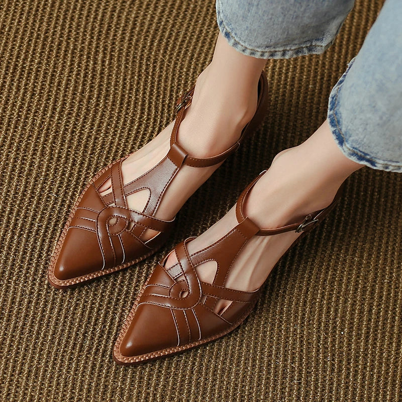 2024 Summer Women Shoes Pointed Toe Chunky Heel Shoes for Women Med-Heel Women Sandals Giadiator