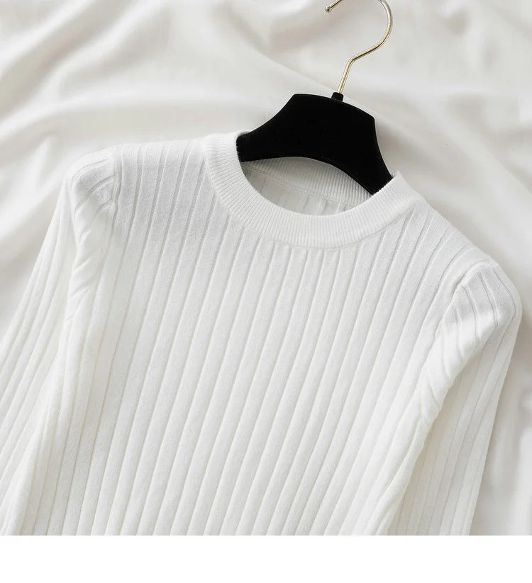Autumn Winter 2025 Tops Pullovers Women Sweaters Knit Soft Jumper Tops O-Neck Ribbed Long Sleeve Korean Slim-fit Female Sweater