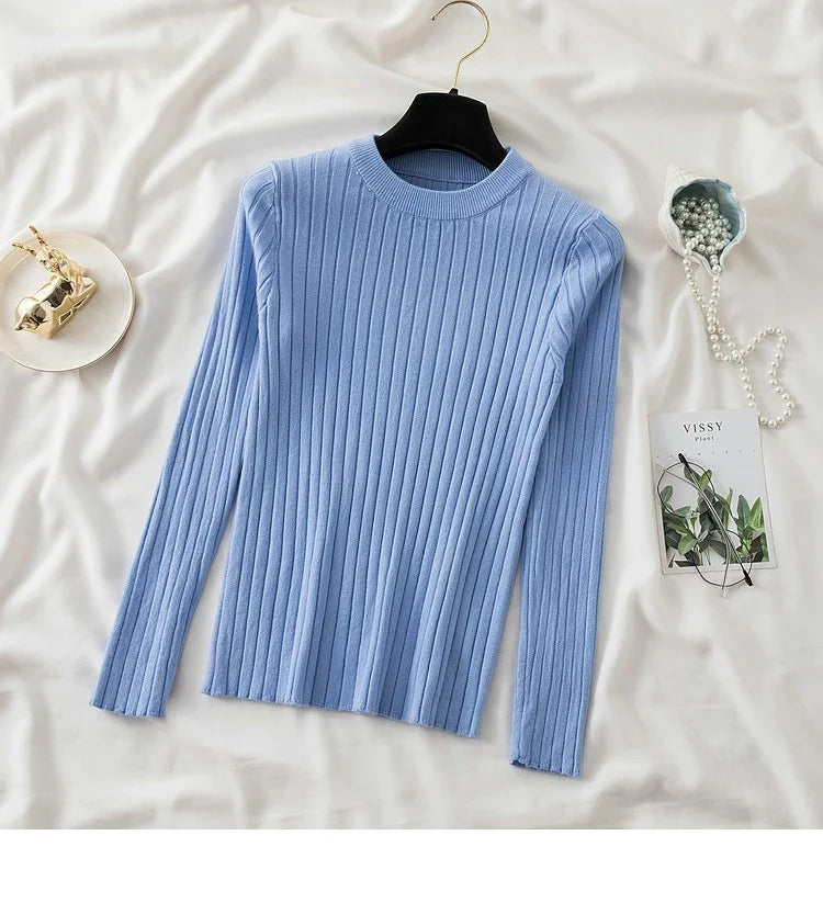 Autumn Winter 2025 Tops Pullovers Women Sweaters Knit Soft Jumper Tops O-Neck Ribbed Long Sleeve Korean Slim-fit Female Sweater