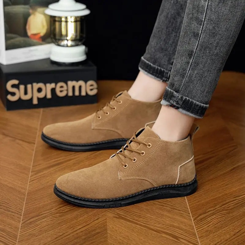 2025 New Men Shoes Luxury Suede Men Chelsea Boots Fashion Comfortable Lace Up Ankle Boots Outdoor Casual High Quality Men Boots