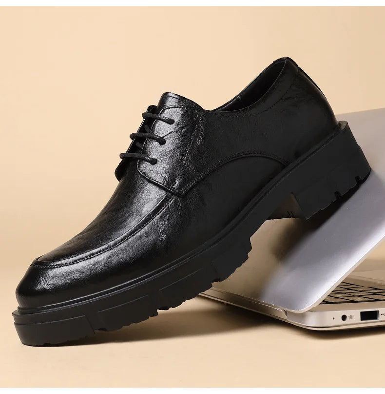 5 8 10 Cm Heel Leather Men's Dress Shoes Fashion Casual New Designer Cowhide Lace-up Platform Wedding Shoes for Man