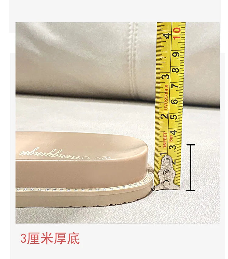 2025 Brand Rhinestone Buckle Sandals Women Double Band Slippers Crystal Shoes Ladies Casual Slides Slip On Flat Heels Flip Flops