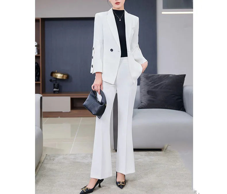 Yitimuceng Slim Blazers for Women 2024 Office Ladies New Fashion Long Sleeve Coats Solid Lapel Double Breasted Pant Suits