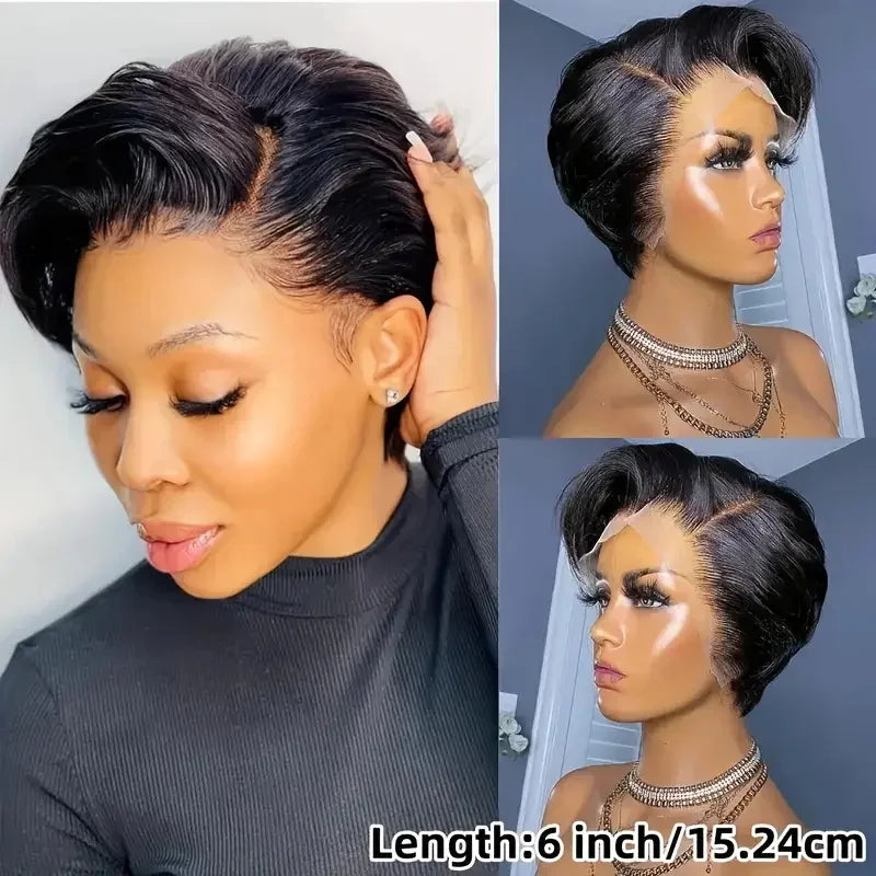Malaysian 13x4 Lace Wig Side Part Pixie Cut Wigs 100% Human Hair Side Part Straight Bob Wig Transparent Lace For Black Women
