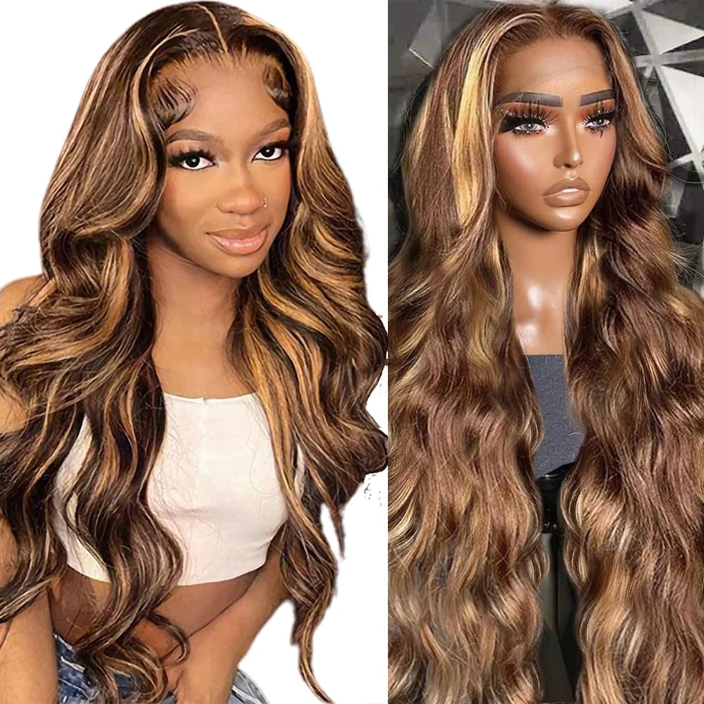P4/27 Body Wave Wigs Human Hair 36 Inch Highlight 200 Density HD Transparent Frontal Lace Wigs Human Hair For Black Women