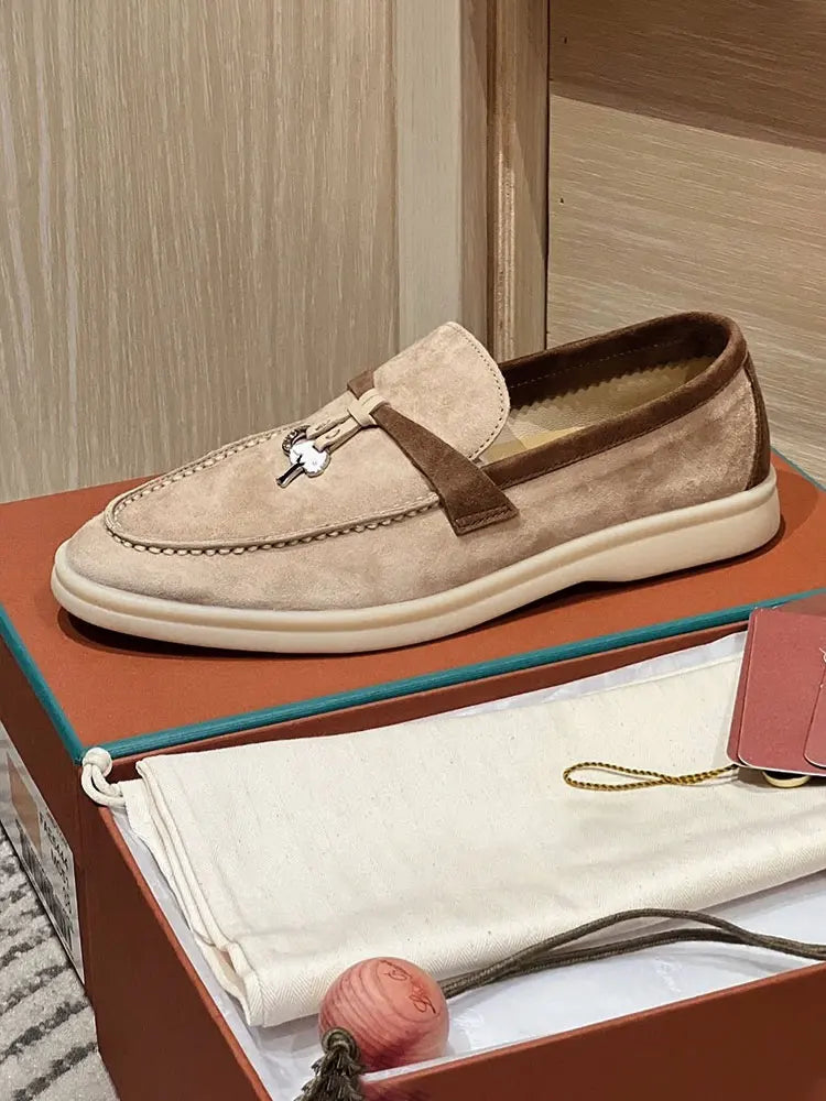 Summer Walk Genuine Leather Casual Slip-On Loers Women's Faion Single oes Comfortable round Toe Flat Heel All-Match Color