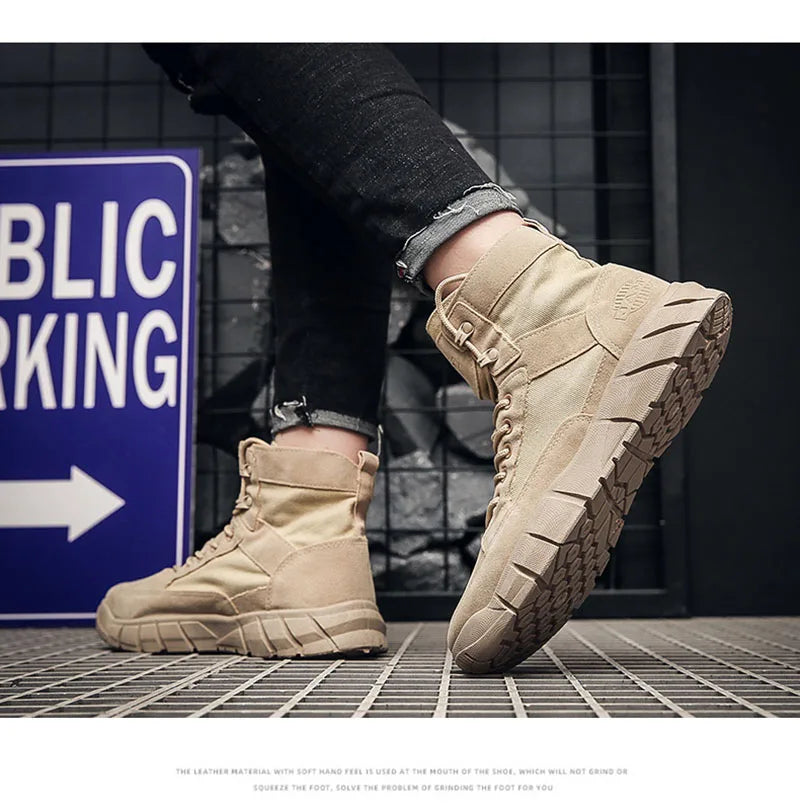 Fashion Boots Men Autumn Early Winter Shoes Flat Thick Sole Mens Ankle Boots Brand Male Footwear Black Beige KA4873