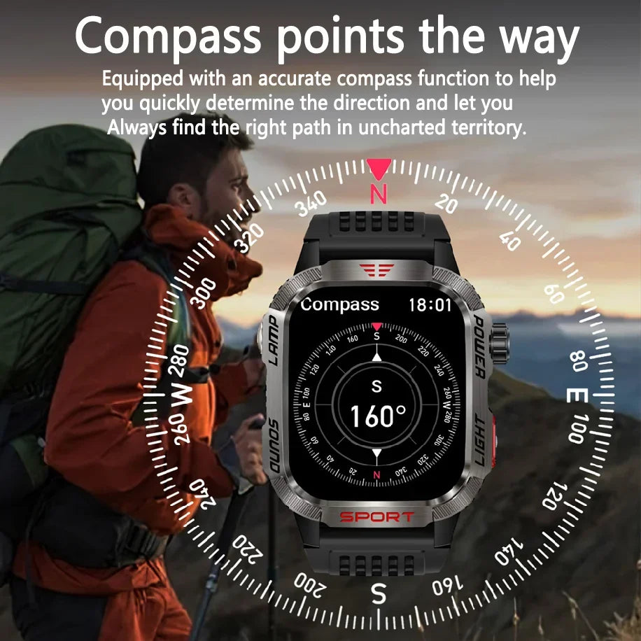 2025 New  Xiaomi  Military GPS Smart Watch Men Flashlight Compass Waterproof Outdoor Sport Tracker Bluetooth Call Smartwatch