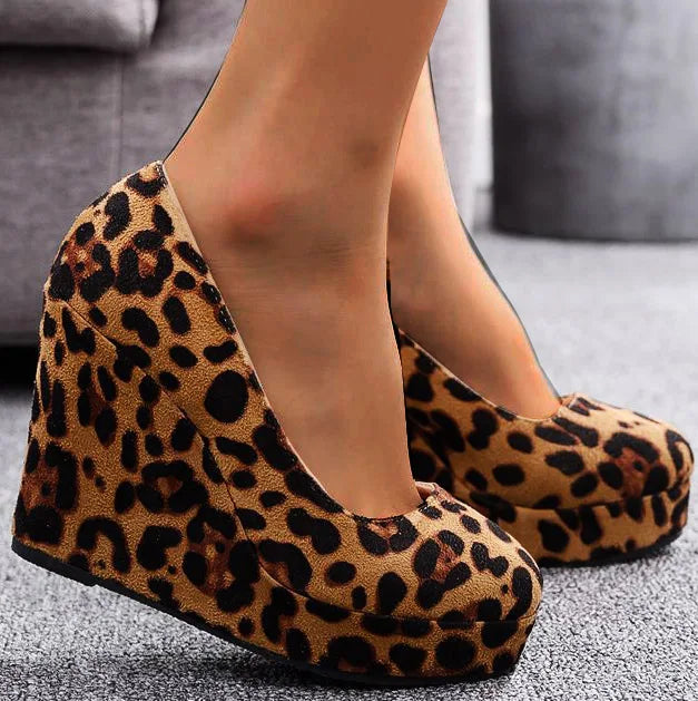 LIHUAMAO suede wedges Women Shoes leopard platform Pumps party wedding office lady high heel shoes