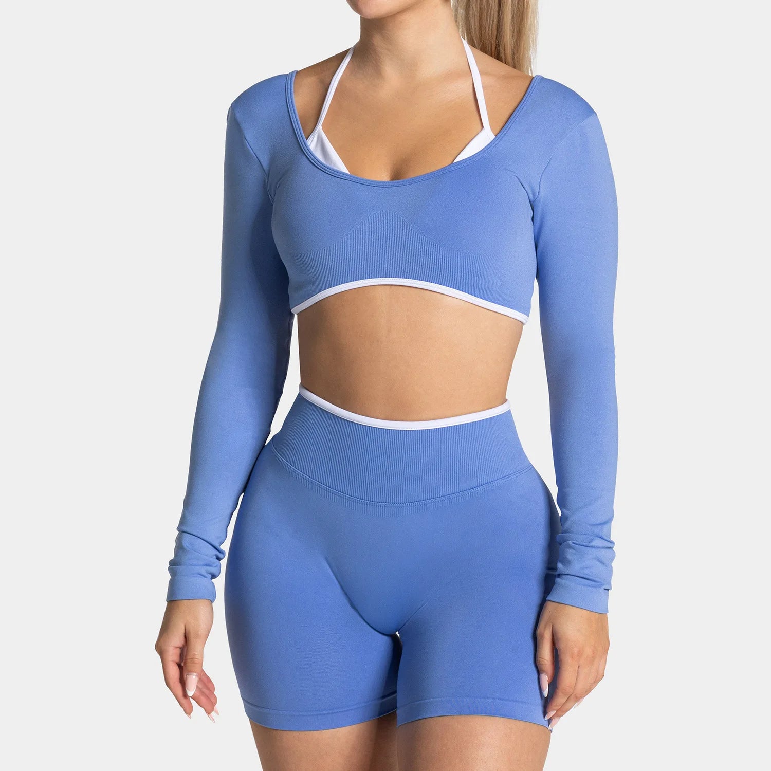 Seamless Fake Two-piece Long Sleeved Yoga Top  Women's Running and Fitness Sports Top Suit Top