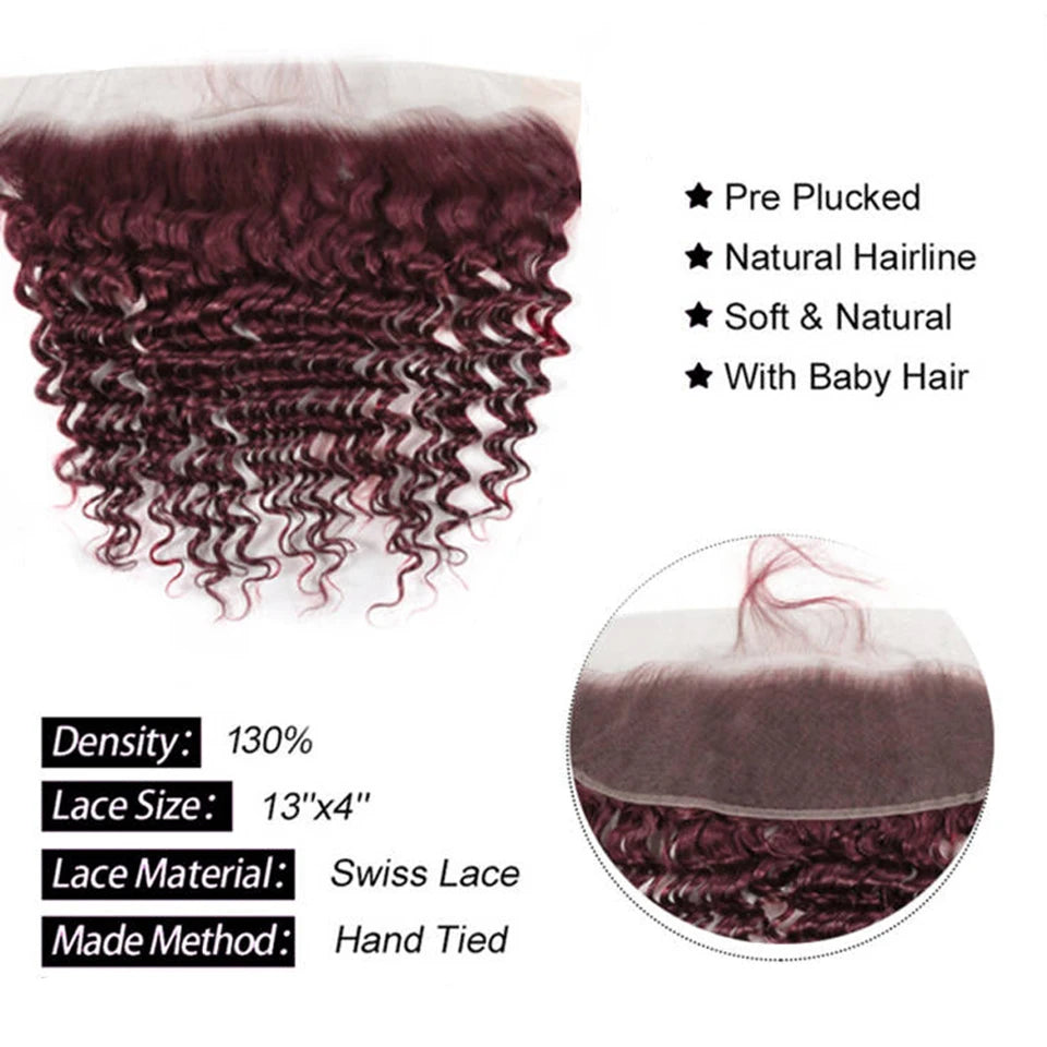 HairUGo Brazilian 99J Body Wave 13x4 Lace Front 100% Human Hair 130% Density Remy Hair Burgundy Lace Frontal With Baby Hair