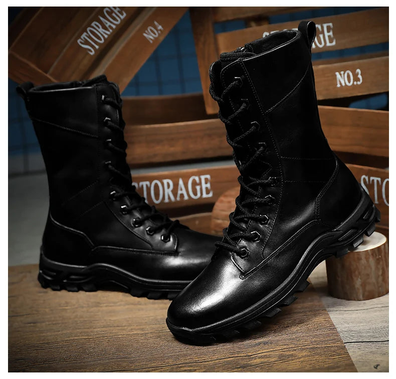 Genuine Leather Ankle Boots Men Outdoor Leather Winter Fur Warm Man Boots Army Hunting Boots for Men Shoes Casual Black Boots