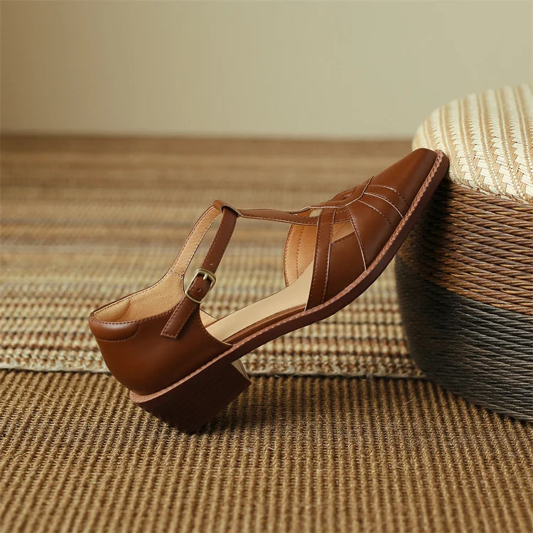 2024 Summer Women Shoes Pointed Toe Chunky Heel Shoes for Women Med-Heel Women Sandals Giadiator