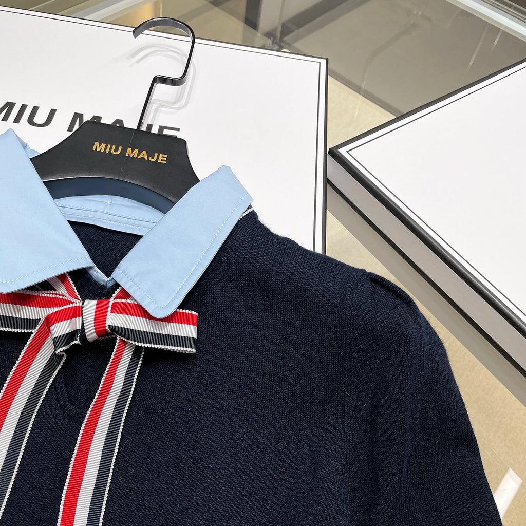 High-End European Sle Women's Knitted ort Top  Collar Belted College Faion Upperwear Comfortable Regular Fit Summer...