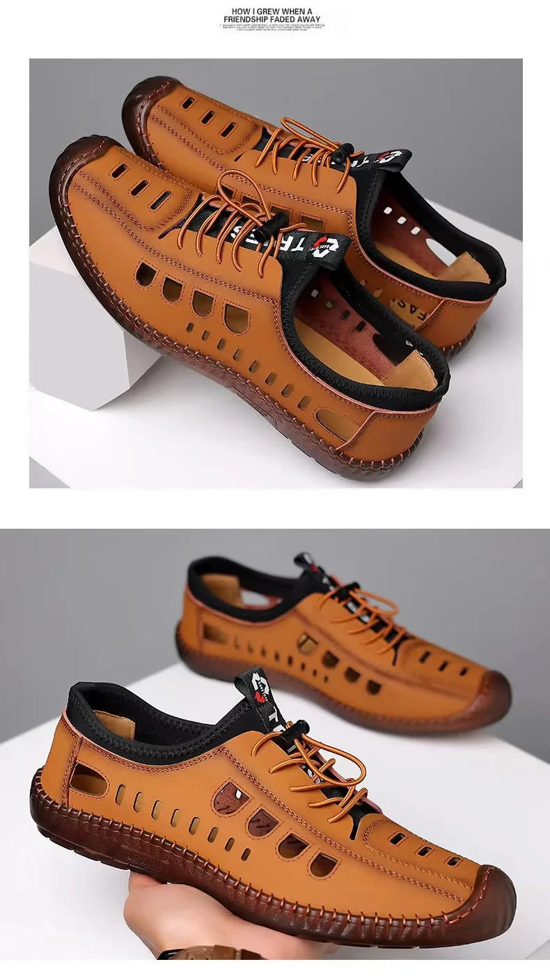 Men's Casual Sandals Fashion Hollow Out Breathable Shoes Summer Flat Business Soft Bottom  Sandalias Outdoor Beach Shoes