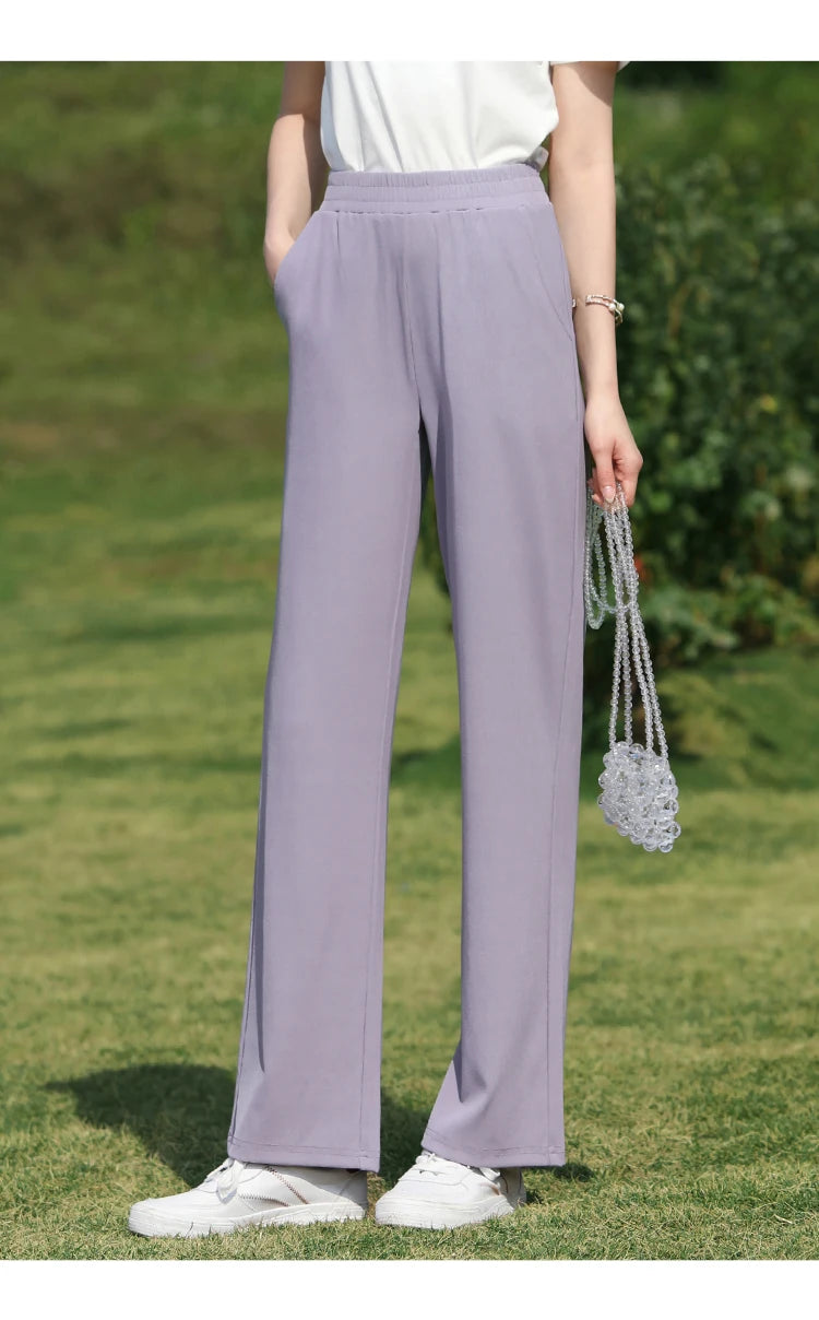 I BELIEVE YOU Wide Leg Pants Women 2024 Spring Summer New High Drape Pants Elastic High Waist Knitted Casual Trousers 2241045612