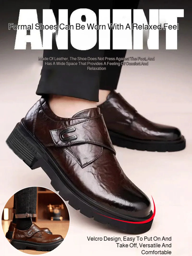 Black Men's Business Shoes Outdoor Soft Sole Breathable Thick Sole Leather Shoes Spring and Autumn Low-top Slip-on Casual Shoes