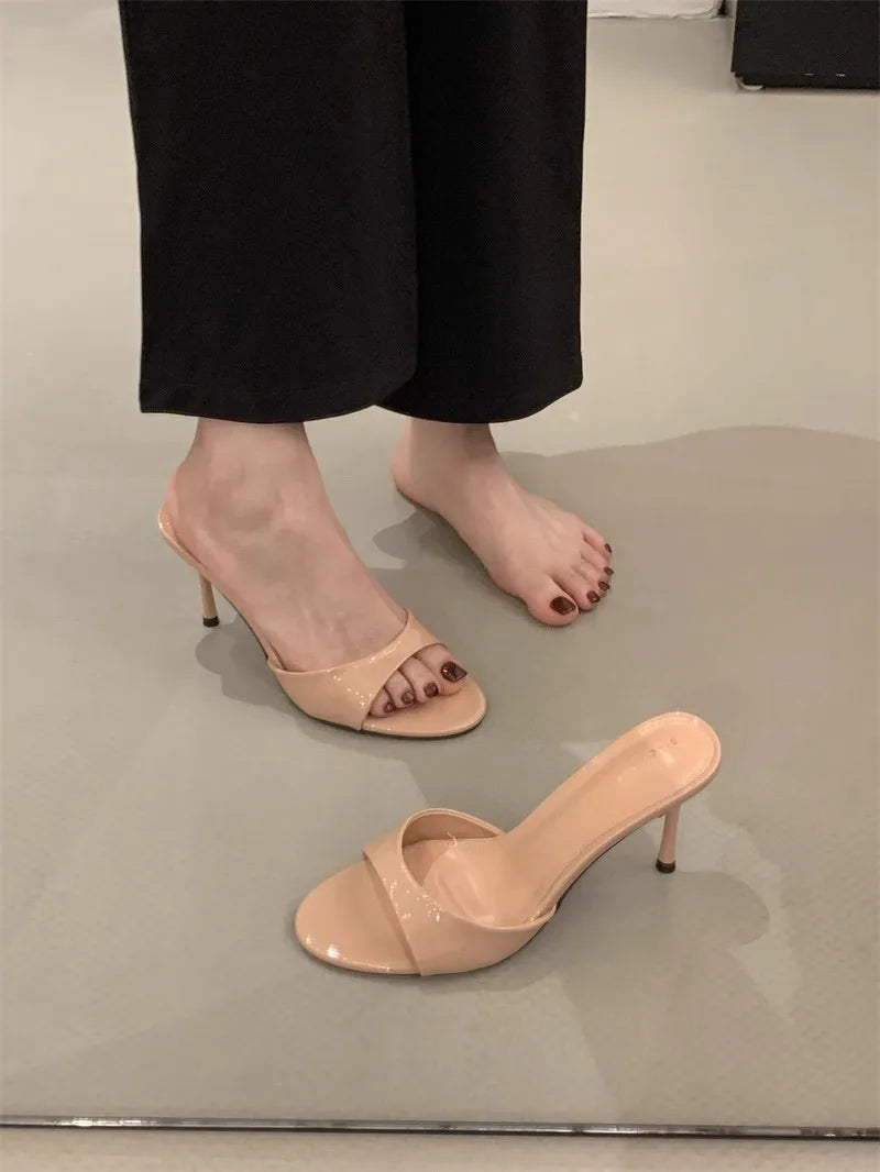 2025 Summer New Brand Women Slipper Fashion Open Toe Slip on Slides Ladies Elegant Thin High Heel Dress Pumps Slides