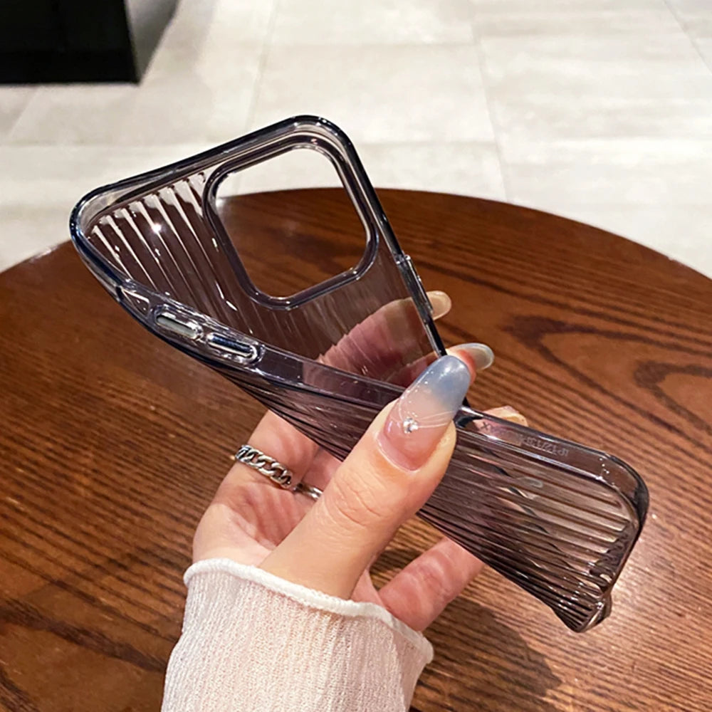 Transparent Phone Case For iPhone 16 15 11 12 13 14 Pro Max Soft Corrugated Silicone Bumper Back Cover Clear Case