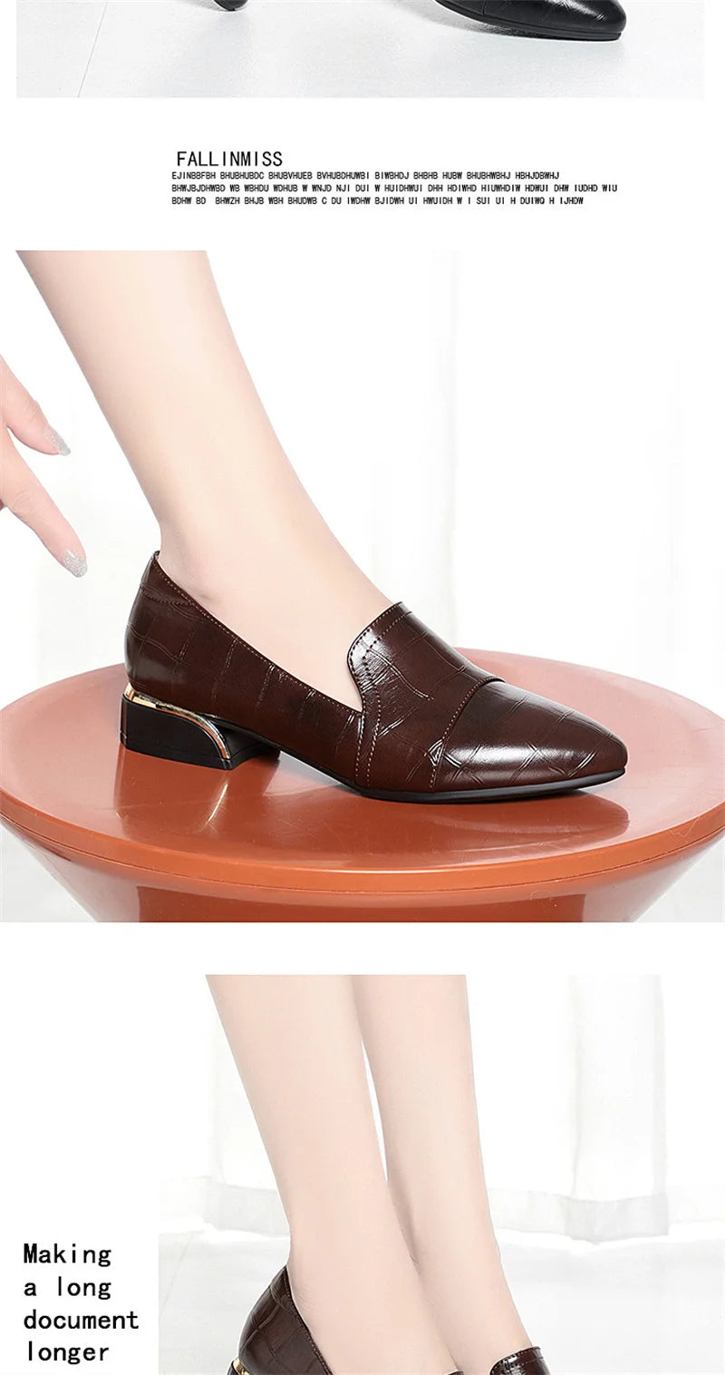 Mom Shoes Spring And Autumn Women's Leather Shoes Thick Heels Work Women's Shoes Comfortable Soft Sole Single Shoes Work Shoes