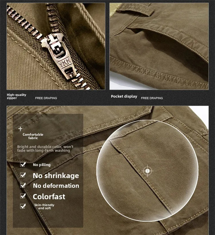 Loose Fit Men's Casual Cotton Work Trousers Outdoor Leisure Pants Multi ket Straight Leg Long Trousers Wear Resistant