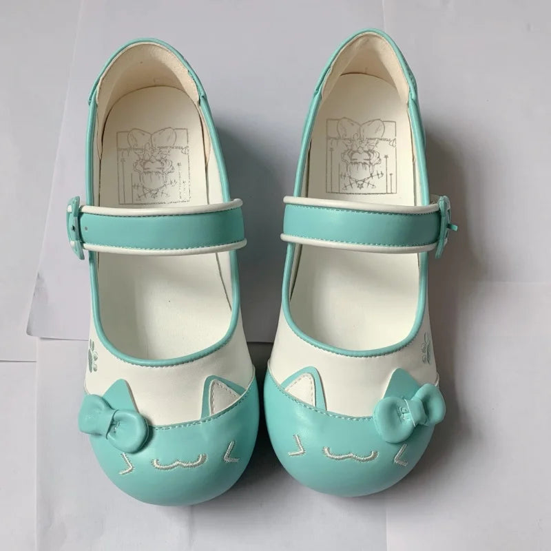 Original Lolita Japanese Simple Bow Flat Shoes Round Head One-word Buckle with Cute Girl Color Matching Mary Jane Indoor Shoes