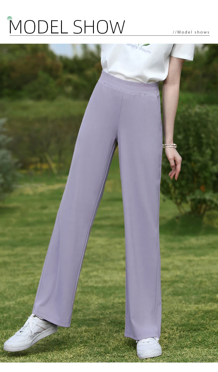 I BELIEVE YOU Wide Leg Pants Women 2024 Spring Summer New High Drape Pants Elastic High Waist Knitted Casual Trousers 2241045612
