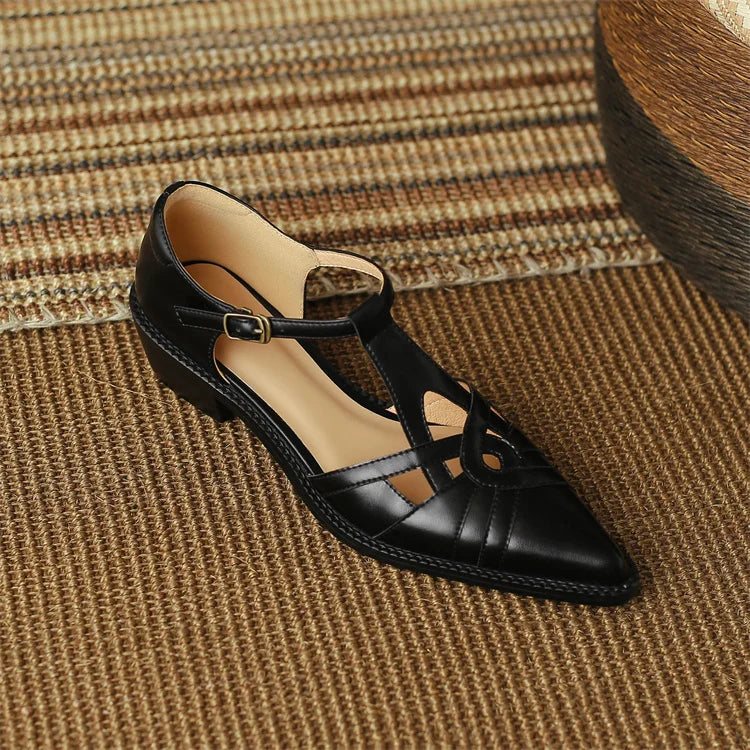 2024 Summer Women Shoes Pointed Toe Chunky Heel Shoes for Women Med-Heel Women Sandals Giadiator