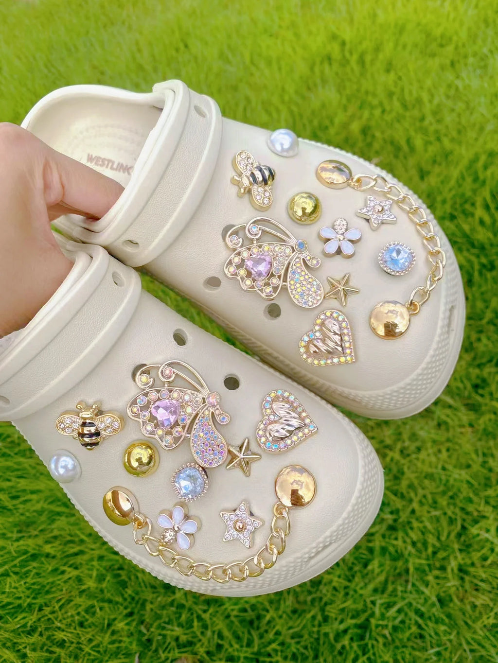 20 fashionable golden butterfly, heart, star and other crocs and shoe accessories, DIY lace shoe accessories, detachable decorat