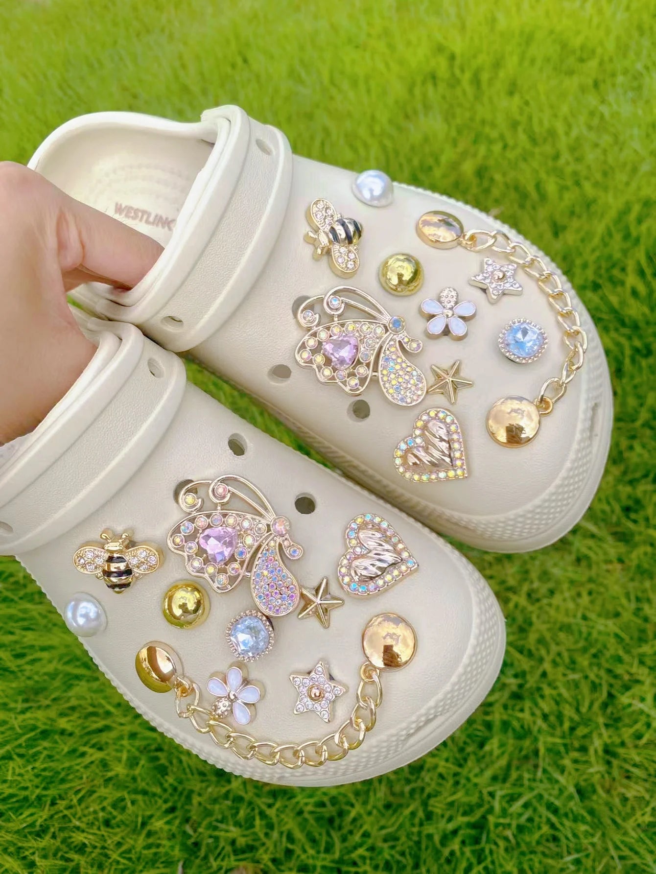 20 fashionable golden butterfly, heart, star and other crocs and shoe accessories, DIY lace shoe accessories, detachable decorat