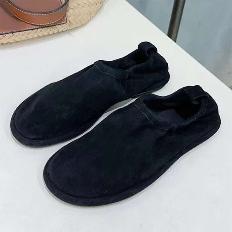 High Quality Suede Leather Loafers Women Round Toe Slip-On Casual Flat Shoes Woman Daily Lightweight Comfort Walking Shoes Woman