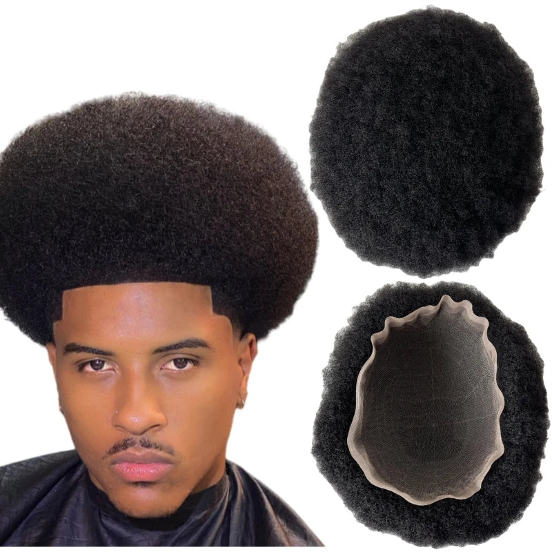 Indian Virgin Human Hair Replacement 6mm Root Afro #1b Black Color 8x10 Toupee Full Lace Unit for Black Men