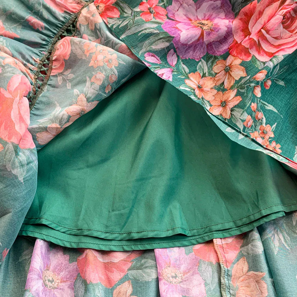 Ele Lace Splice Waist Cinching Long Dr Korean Sle Print Blouse Svel Midi Skirt High Waist A-Line Silhouette