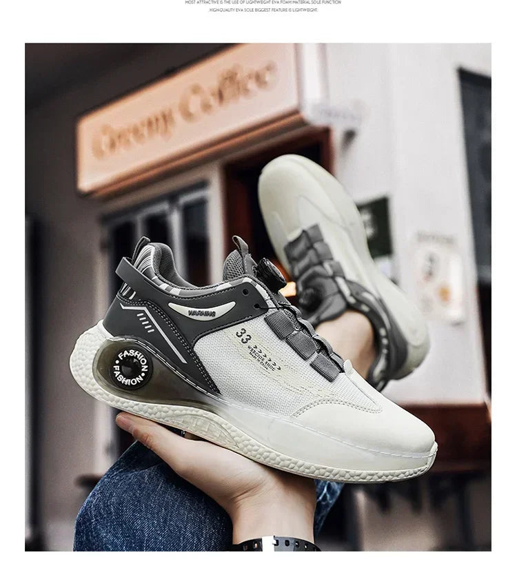 LATV Mens Sneakers with Rotating Buckle Comfy Non Slip Lace up Durable Shoes for Mens Outdoor Activities