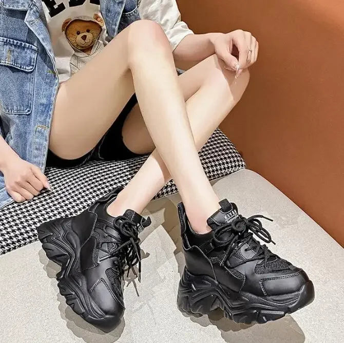 Autumn Orange Platform Sneakers Thick Sole Wedge Heels Women Casual Shoes Lace-up Slip On 2025 Ladies Height Increasing Shoes