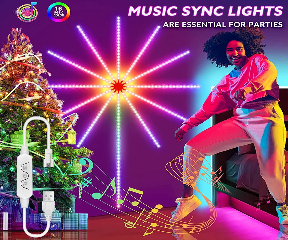 Firework Led Strip Lights For Room Wall Bluetooth Led Tape Light 5V Music Sync Led Lighting Strips Usb Led Strip Rgbic