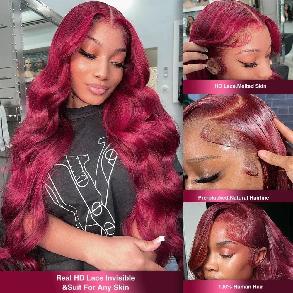 Lafino Loose Body Wave 13x4 Lace Frontal 99j Hd Lace Frontal Wig 13x6 Burgundy Human Hair Wig Colored Human Hair Wigs For  Women