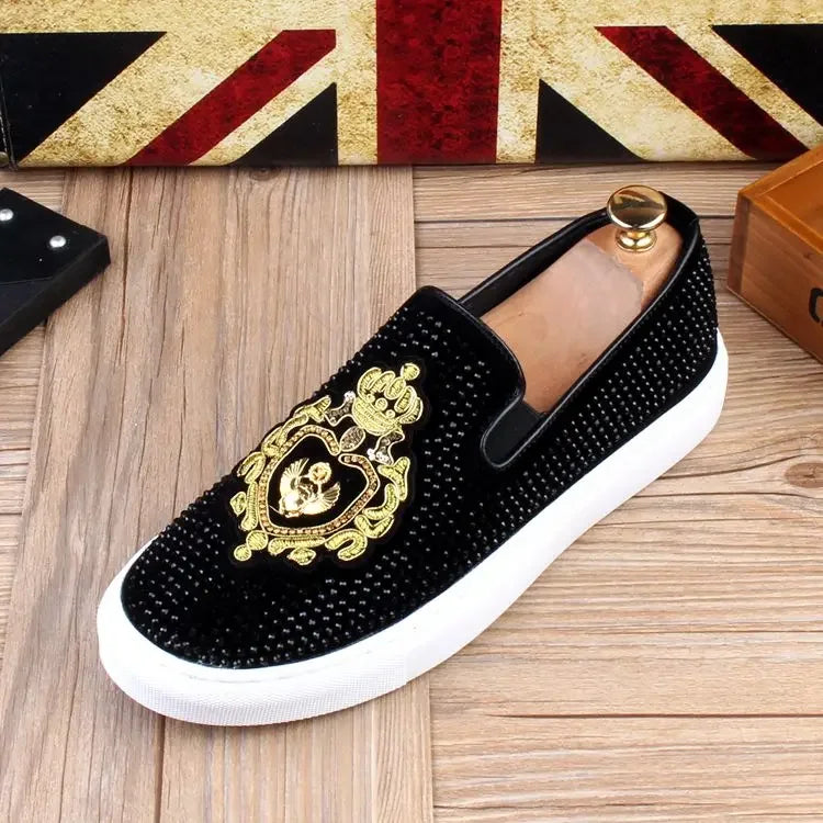 Men Tide Leather Casual Shoes Man Fashion Luxury Embroidery Flat Shoes Leisure Sneakers Loafers Shoes for Men