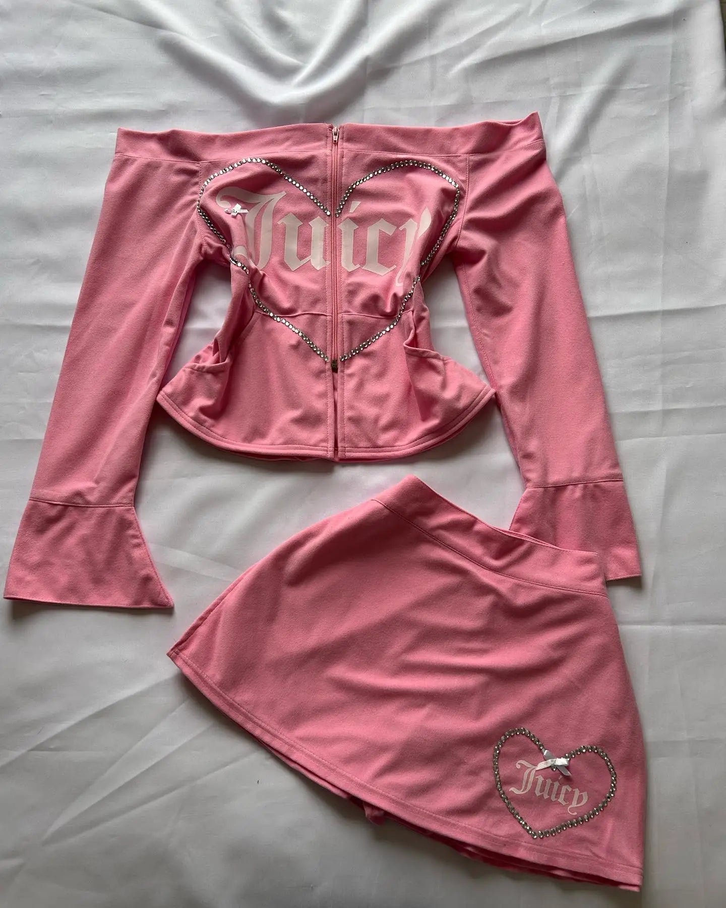 Harajuku Female Cute Pink Slash Neck Top and Shorts Skirts 2 Piece Set Y2k Women Elegant Slim Diamond Jacket Mini Skirt Suit