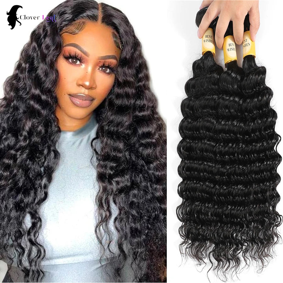 Deep Wave Human Hair Bundles Raw Hair Bundles 100% Natural Deep Curly Remy Peruvian Hair Weave Extensions 1/3/4 Bundle for Women