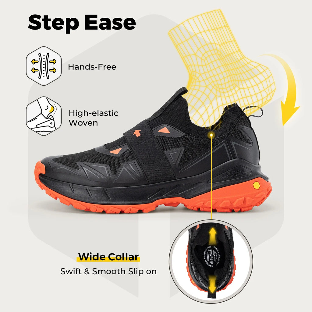 FitVille Men'S Widened Hiking Walking Shoes Slip-On Comfortable Orthopedic With Arch Support Non-Slip Sports Shoes For Travel